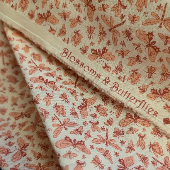 Blossoms & Butterflies Cream and Coral Cotton Fabric - Picture 2 of 5
